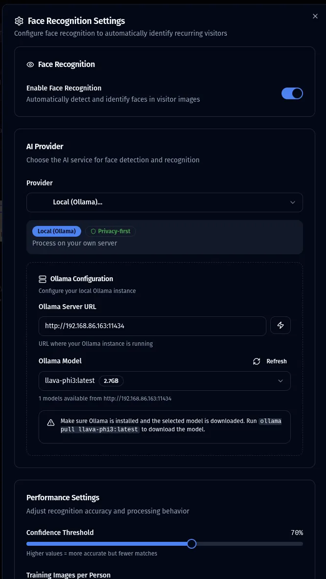 Face Recognition Settings