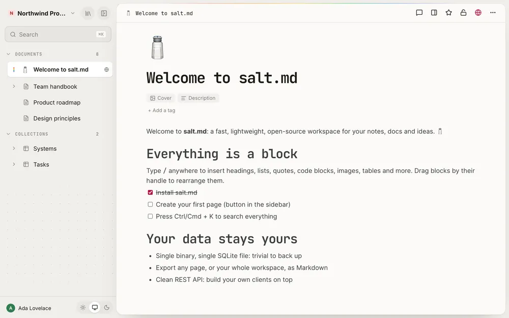 A page in the block editor.