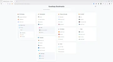 KaraKeep HomeDash dashboard showing bookmarks in masonry layout