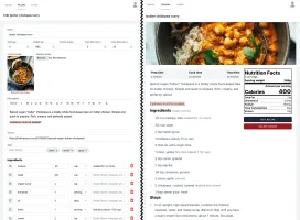 Recipes editing and viewing screen
