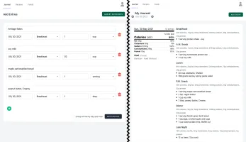 Journal entries screen showing daily tracking