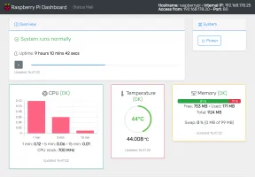Dashboard preview in web browser showing hardware monitoring