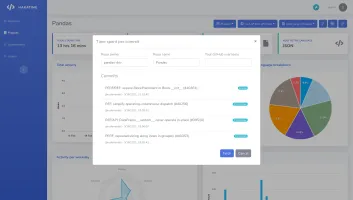 Projects page showing GitHub commits breakdown