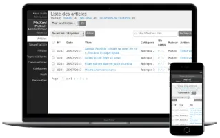 PluXml admin interface on desktop and mobile