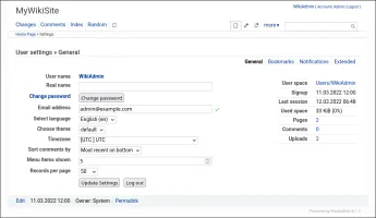User settings general tab