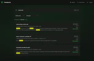OneSearch search results page showing file matches with highlighted snippets