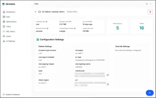 Nimtable web UI showing Iceberg catalog and table exploration