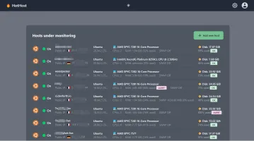 Hosts view showing monitored servers