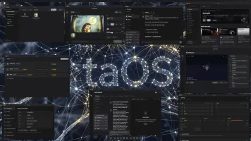 taOS web desktop home with window manager, dock, and launchpad