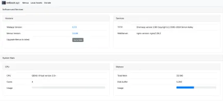 netboot.xyz web application interface showing boot menu options