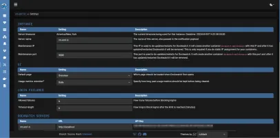 Settings page