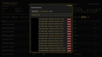 Blocklist view showing per-jail IP blocks