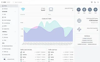 SPR Dashboard showing device management, firewall rules, and traffic monitoring