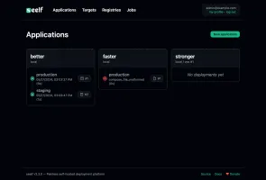 seelf home dashboard showing deployed applications