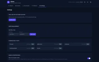 Settings: scheduler, quality profile editor with cutoff, and monitored authors