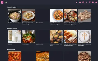 Recipe home screen in Dracula theme