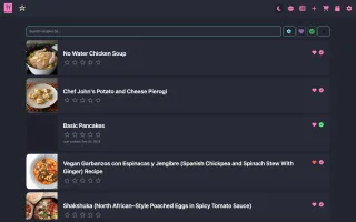 Recipe list view in Dracula theme