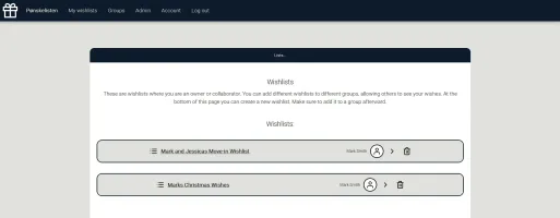 Wishlists overview screen