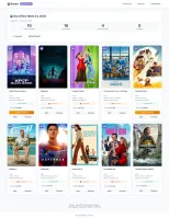Weekly box office view with movie cards and status indicators