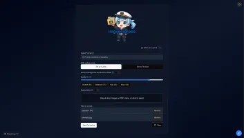 ImgCompress web UI upload and configure dashboard with mascot