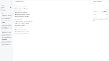 HamsterBase Tasks project view showing weekly meal planning