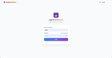 Login page with default admin credentials
