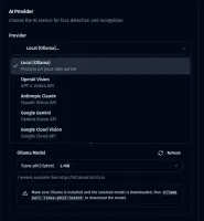 AI provider configuration screen with 5 provider options