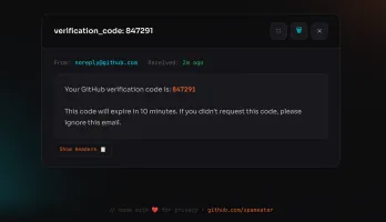 SpamEater email view with HTML mail adapted to dark theme, remote images blocked