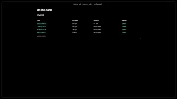 Admin dashboard and invites table