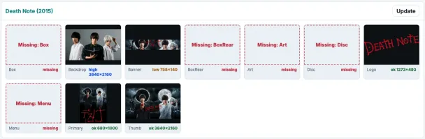 All images compact view with missing, low, and high resolution flags