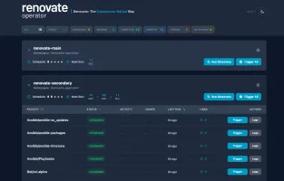 Renovate Operator web UI showing discovered projects and scheduling status