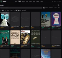 Books library grid view (dark theme)