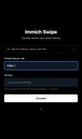 Login screen for manual Immich server URL and API key entry
