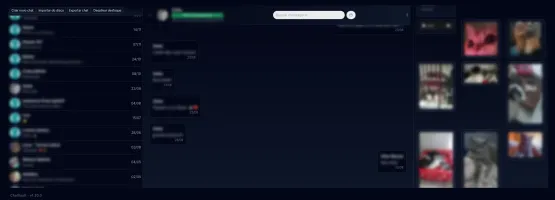 ChatVault interface showing chat list, message view with blur effect, and image gallery