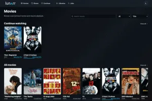 Lunarr web UI preview showing media library browsing