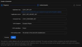 Create connector screen