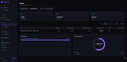 Usage Analytics page with token usage and cost tracking