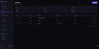 API Keys management page
