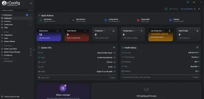 rConfig V8 Core dashboard showing device inventory