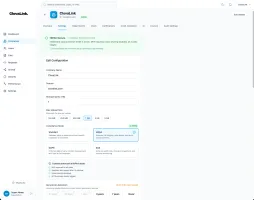 Company settings with compliance modes, storage quotas, and retention policies