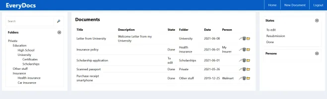 Dashboard view of the web interface