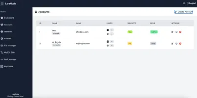 Accounts management in light mode