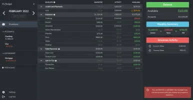 Budget screen showing envelope budgeting interface