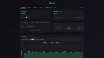 System dashboard showing real-time CPU, memory, and resource monitoring