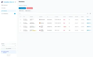 Decisions page with active and expired decisions