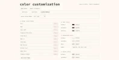 Color customization page showing theme editor