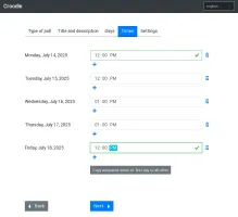 Poll creation step: Times selection