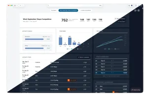 Competition dashboard showing both light and dark modes