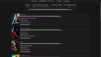 Watchlist page with tracked series