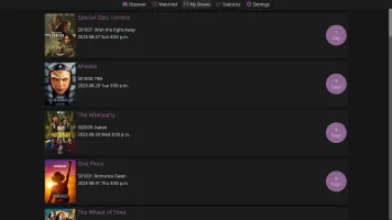 My Shows page categorizing running, ended, and untracked series